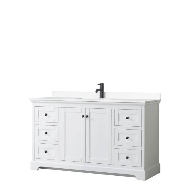 Wyndham Collection Avery 60 inch Single Bathroom Vanity in White with White Cultured Marble Countertop, Undermount Square Sink and Matte Black Trim WCV232360SWBWCUNSMXX