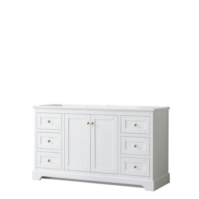 Wyndham Collection Avery 60 inch Single Bathroom Vanity in White with Brushed Gold Trim, No Countertop and No Sink - WCV232360SWGCXSXXMXX