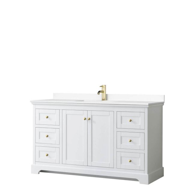 Wyndham Collection Avery 60 inch Single Bathroom Vanity in White with White Cultured Marble Countertop, Undermount Square Sink and Brushed Gold Trim - WCV232360SWGWCUNSMXX