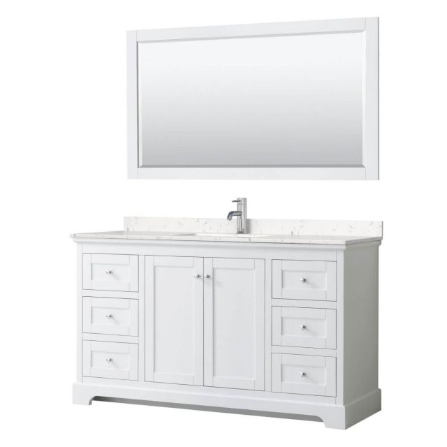 Wyndham Collection Avery 60 inch Single Bathroom Vanity in White with Light-Vein Carrara Cultured Marble Countertop, Undermount Square Sink and 58 inch Mirror - WCV232360SWHC2UNSM58