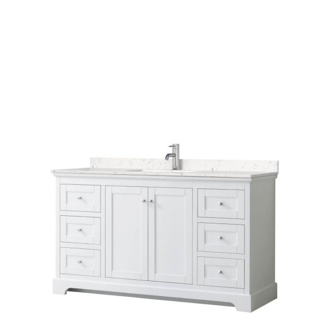 Wyndham Collection Avery 60 inch Single Bathroom Vanity in White with Light-Vein Carrara Cultured Marble Countertop, Undermount Square Sink and No Mirror - WCV232360SWHC2UNSMXX
