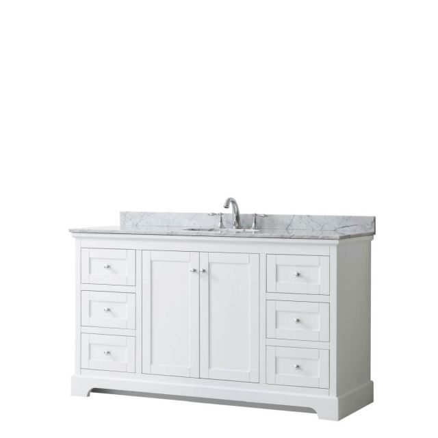 Wyndham Collection Avery 60 inch Single Bathroom Vanity in White with White Carrara Marble Countertop, Undermount Oval Sink and No Mirror - WCV232360SWHCMUNOMXX