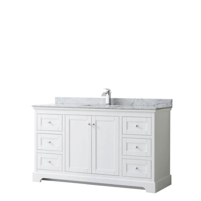 Wyndham Collection Avery 60 inch Single Bathroom Vanity in White with White Carrara Marble Countertop, Undermount Square Sink and No Mirror - WCV232360SWHCMUNSMXX