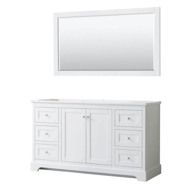 Wyndham Collection Avery 60 inch Single Bathroom Vanity in White with 58 inch Mirror, No Countertop and No Sinks - WCV232360SWHCXSXXM58
