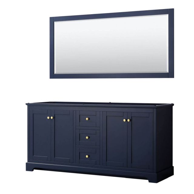 Wyndham Collection Avery 72 inch Double Bathroom Vanity in Dark Blue with 70 inch Mirror, No Countertop and No Sinks - WCV232372DBLCXSXXM70