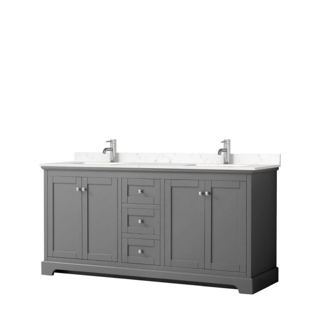 Wyndham Collection Avery 72 inch Double Bathroom Vanity in Dark Gray with Light-Vein Carrara Cultured Marble Countertop, Undermount Square Sinks and No Mirror - WCV232372DKGC2UNSMXX