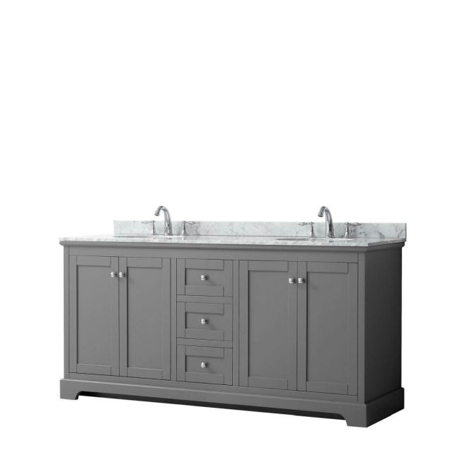 Wyndham Collection Avery 72 inch Double Bathroom Vanity in Dark Gray with White Carrara Marble Countertop, Undermount Oval Sinks and No Mirror - WCV232372DKGCMUNOMXX