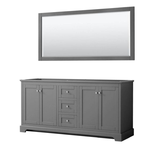 Wyndham Collection Avery 72 inch Double Bathroom Vanity in Dark Gray with 70 inch Mirror, No Countertop and No Sinks - WCV232372DKGCXSXXM70