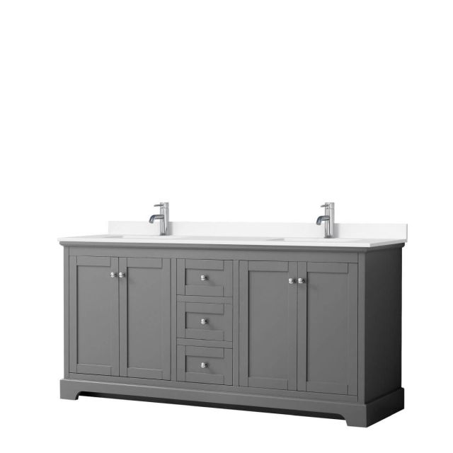 Wyndham Collection Avery 72 inch Double Bathroom Vanity in Dark Gray with White Cultured Marble Countertop, Undermount Square Sinks and No Mirror - WCV232372DKGWCUNSMXX