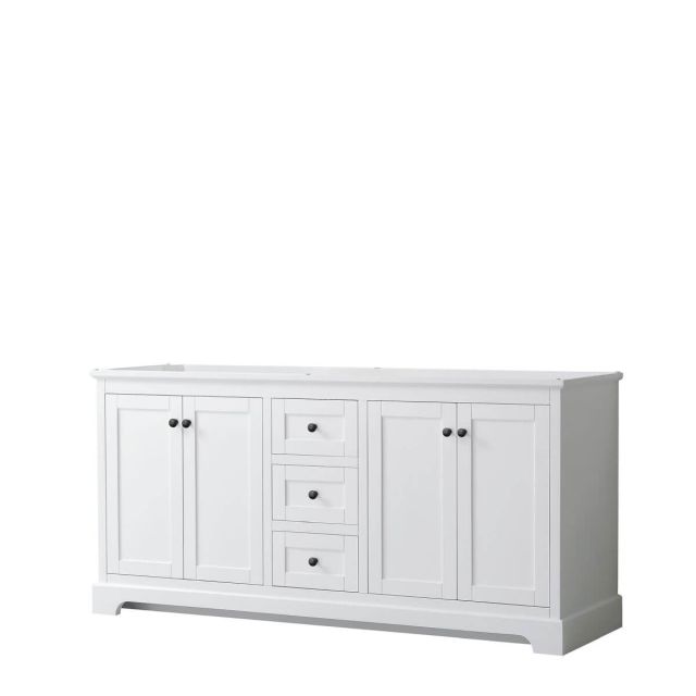 Wyndham Collection Avery 72 inch Double Bathroom Vanity in White with Matte Black Trim, No Countertop and No Sinks WCV232372DWBCXSXXMXX