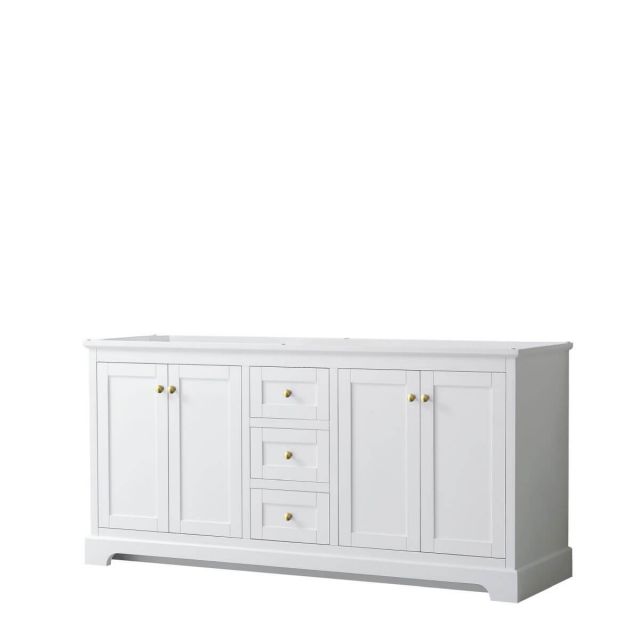 Wyndham Collection Avery 72 inch Double Bathroom Vanity in White with Brushed Gold Trim, No Countertop and No Sinks - WCV232372DWGCXSXXMXX