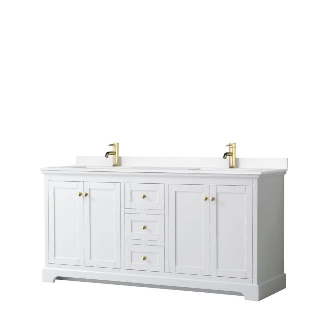 Wyndham Collection Avery 72 inch Double Bathroom Vanity in White with White Cultured Marble Countertop, Undermount Square Sinks and Brushed Gold Trim - WCV232372DWGWCUNSMXX