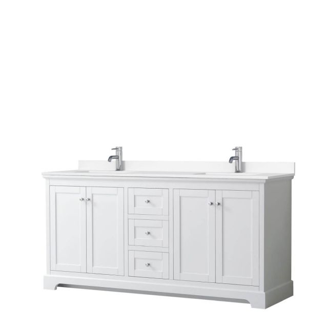 Wyndham Collection Avery 72 inch Double Bathroom Vanity in White with White Cultured Marble Countertop, Undermount Square Sinks and No Mirror - WCV232372DWHWCUNSMXX