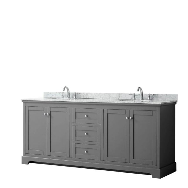 Wyndham Collection Avery 80 inch Double Bathroom Vanity in Dark Gray with White Carrara Marble Countertop, Undermount Oval Sinks and No Mirror - WCV232380DKGCMUNOMXX