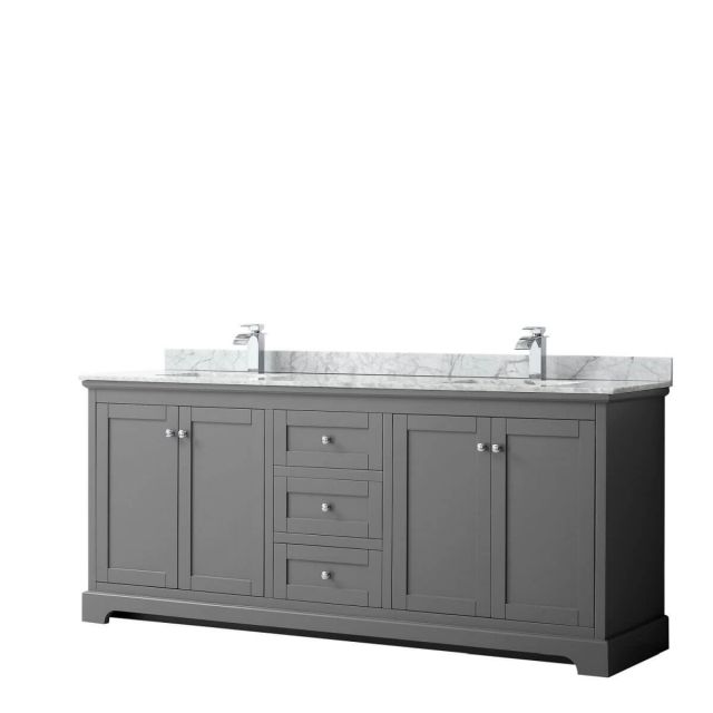 Wyndham Collection Avery 80 inch Double Bathroom Vanity in Dark Gray with White Carrara Marble Countertop, Undermount Square Sinks and No Mirror - WCV232380DKGCMUNSMXX