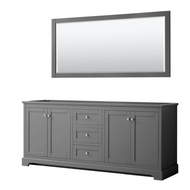 Wyndham Collection Avery 80 inch Double Bathroom Vanity in Dark Gray with 70 inch Mirror, No Countertop and No Sinks - WCV232380DKGCXSXXM70