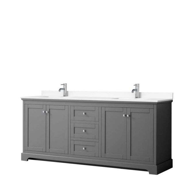 Wyndham Collection Avery 80 inch Double Bathroom Vanity in Dark Gray with White Cultured Marble Countertop, Undermount Square Sinks and No Mirror - WCV232380DKGWCUNSMXX