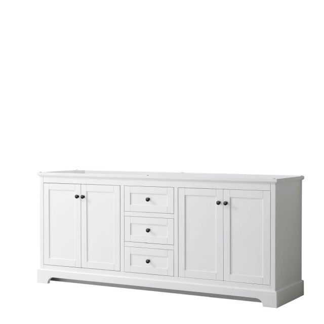 Wyndham Collection Avery 80 inch Double Bathroom Vanity in White with Matte Black Trim, No Countertop and No Sinks WCV232380DWBCXSXXMXX