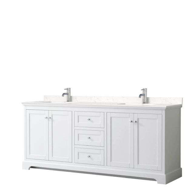Wyndham Collection Avery 80 inch Double Bathroom Vanity in White with Light-Vein Carrara Cultured Marble Countertop, Undermount Square Sinks and No Mirror - WCV232380DWHC2UNSMXX