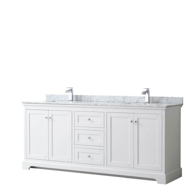 Wyndham Collection Avery 80 inch Double Bathroom Vanity in White with White Carrara Marble Countertop, Undermount Square Sinks and No Mirror - WCV232380DWHCMUNSMXX