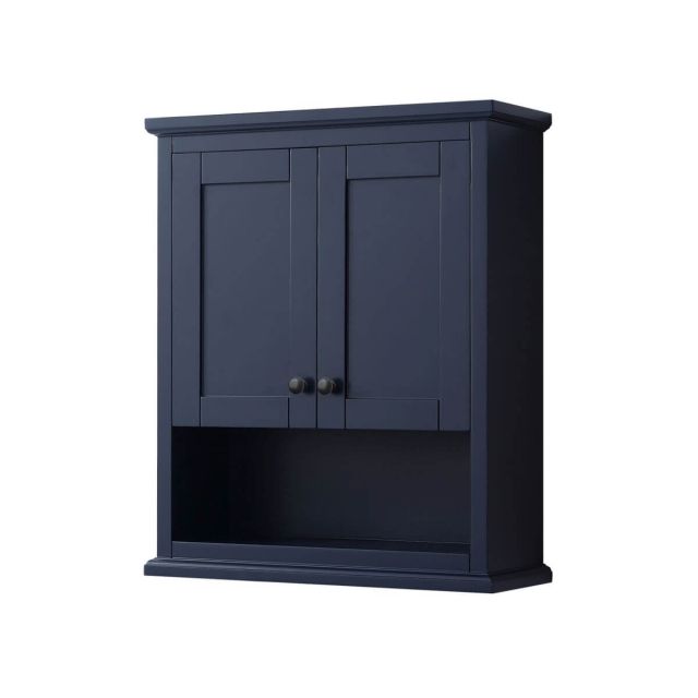 Wyndham Collection Avery 25 inch Over-the-Toilet Bathroom Wall-Mounted Storage Cabinet in Dark Blue with Matte Black Trim WCV2323WCBB