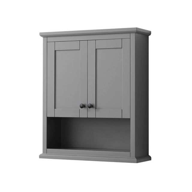Wyndham Collection Avery 25 inch Over-the-Toilet Bathroom Wall-Mounted Storage Cabinet in Dark Gray with Matte Black Trim WCV2323WCGB