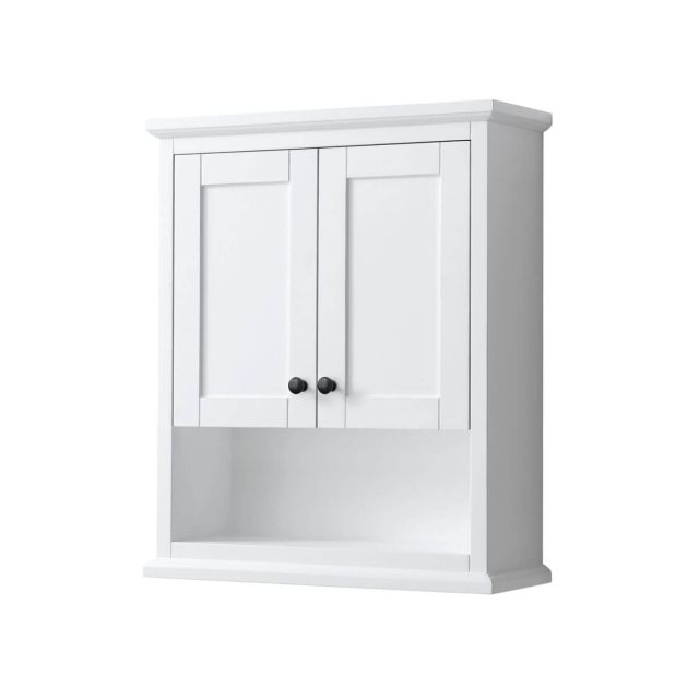 Wyndham Collection Avery 25 inch Over-the-Toilet Bathroom Wall-Mounted Storage Cabinet in White with Matte Black Trim WCV2323WCWB