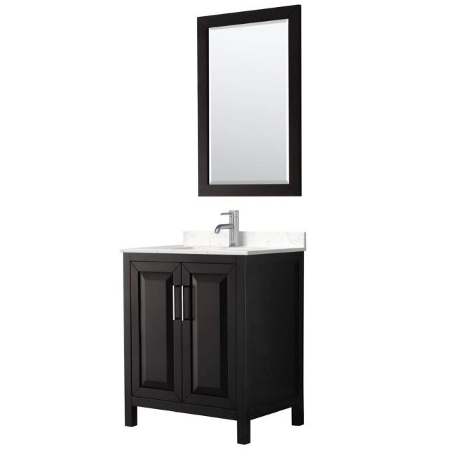 Wyndham Collection Daria 30 inch Single Bathroom Vanity in Dark Espresso with Light-Vein Carrara Cultured Marble Countertop, Undermount Square Sink and 24 inch Mirror - WCV252530SDEC2UNSM24