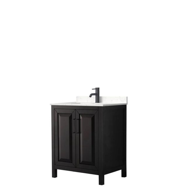 Wyndham Collection Daria 30 inch Single Bathroom Vanity in Dark Espresso with Light-Vein Carrara Cultured Marble Countertop, Undermount Square Sink and Matte Black Trim WCV252530SEBC2UNSMXX
