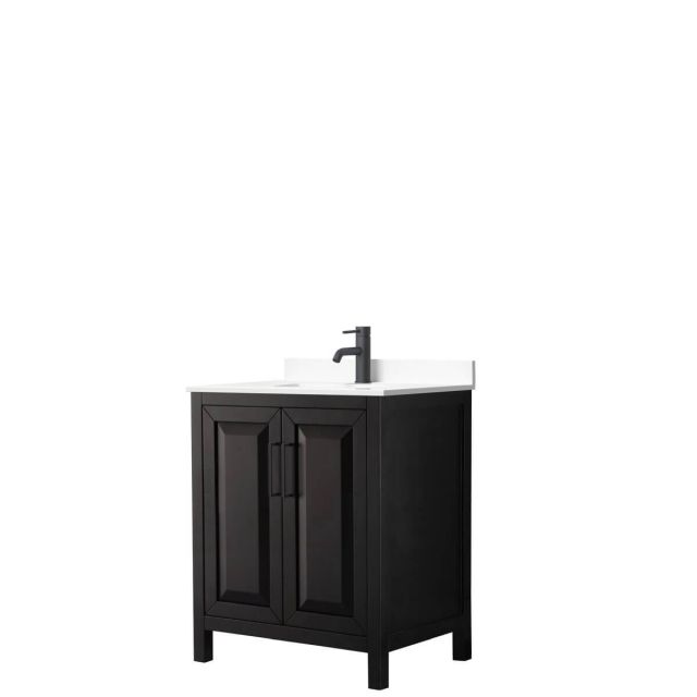 Wyndham Collection Daria 30 inch Single Bathroom Vanity in Dark Espresso with White Cultured Marble Countertop, Undermount Square Sink and Matte Black Trim WCV252530SEBWCUNSMXX