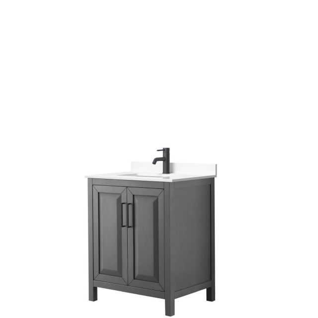 Wyndham Collection Daria 30 inch Single Bathroom Vanity in Dark Gray with White Cultured Marble Countertop, Undermount Square Sink and Matte Black Trim WCV252530SGBWCUNSMXX