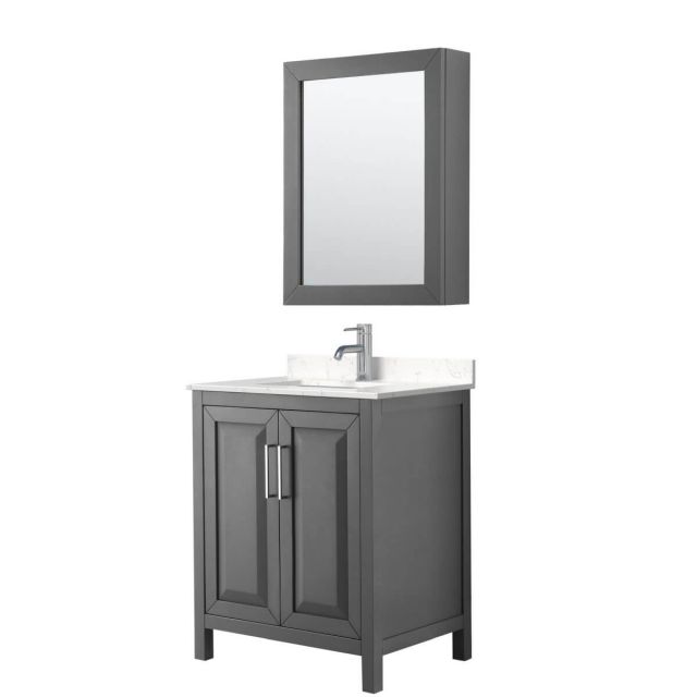 Wyndham Collection Daria 30 inch Single Bathroom Vanity in Dark Gray with Light-Vein Carrara Cultured Marble Countertop, Undermount Square Sink and Medicine Cabine - WCV252530SKGC2UNSMED