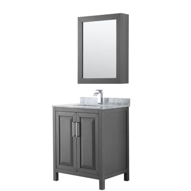 Wyndham Collection Daria 30 inch Single Bath Vanity in Dark Gray, White Carrara Marble Countertop, Undermount Square Sink, and Medicine Cabinet - WCV252530SKGCMUNSMED