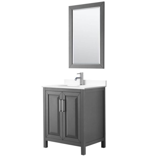 Wyndham Collection Daria 30 inch Single Bathroom Vanity in Dark Gray with White Cultured Marble Countertop, Undermount Square Sink and 24 inch Mirror - WCV252530SKGWCUNSM24