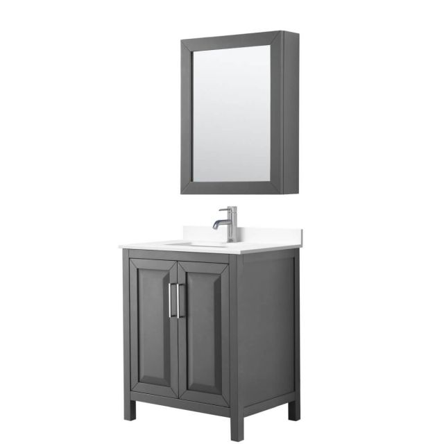 Wyndham Collection Daria 30 inch Single Bathroom Vanity in Dark Gray with White Cultured Marble Countertop, Undermount Square Sink and Medicine Cabinet - WCV252530SKGWCUNSMED