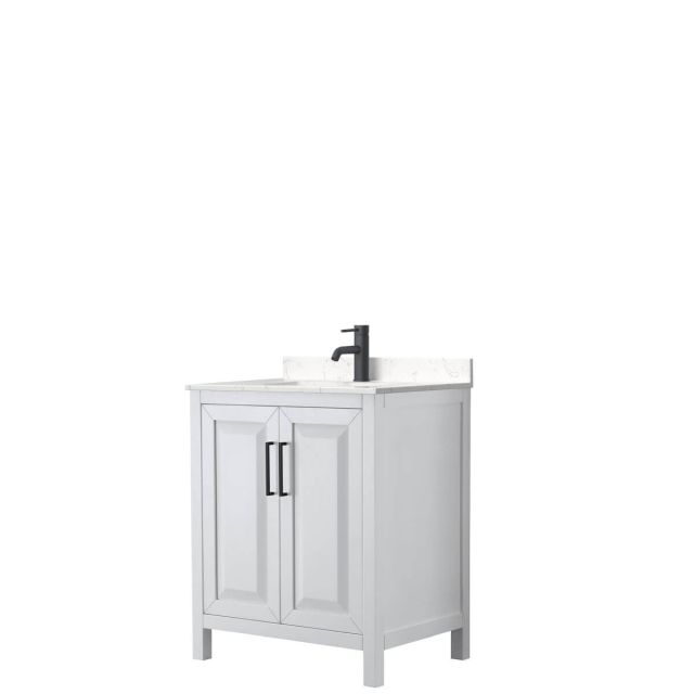 Wyndham Collection Daria 30 inch Single Bathroom Vanity in White with Light-Vein Carrara Cultured Marble Countertop, Undermount Square Sink and Matte Black Trim WCV252530SWBC2UNSMXX