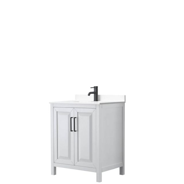 Wyndham Collection Daria 30 inch Single Bathroom Vanity in White with White Cultured Marble Countertop, Undermount Square Sink and Matte Black Trim WCV252530SWBWCUNSMXX