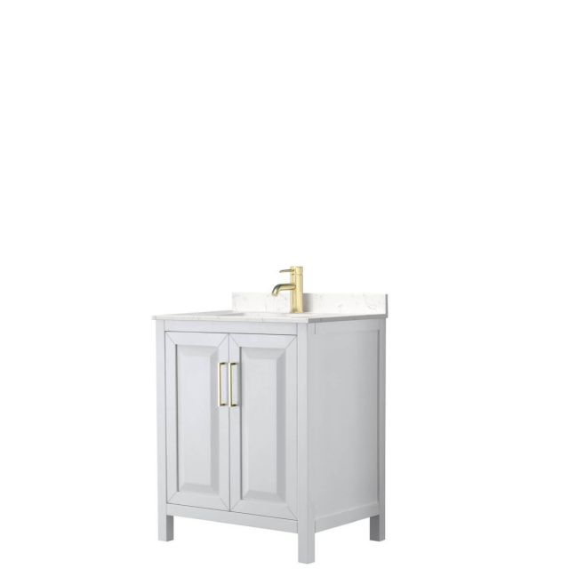 Wyndham Collection Daria 30 inch Single Bathroom Vanity in White with Light-Vein Carrara Cultured Marble Countertop, Undermount Square Sink and Brushed Gold Trim - WCV252530SWGC2UNSMXX