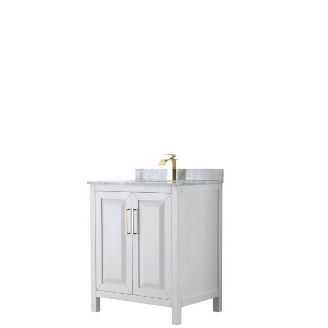 Wyndham Collection Daria 30 inch Single Bathroom Vanity in White with White Carrara Marble Countertop, Undermount Square Sink and Brushed Gold Trim - WCV252530SWGCMUNSMXX