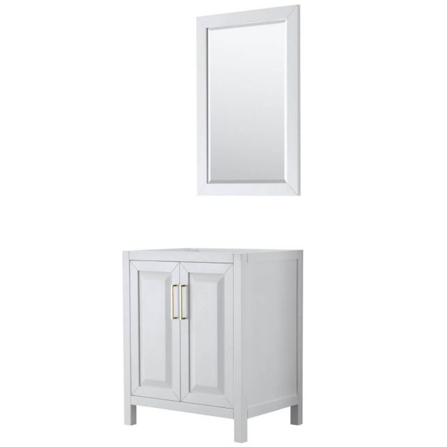 Wyndham Collection Daria 30 inch Single Bathroom Vanity in White with 24 inch Mirror, Brushed Gold Trim, No Countertop and No Sink - WCV252530SWGCXSXXM24