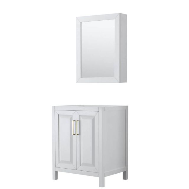 Wyndham Collection Daria 30 inch Single Bathroom Vanity in White with Medicine Cabinet, Brushed Gold Trim, No Countertop and No Sink - WCV252530SWGCXSXXMED