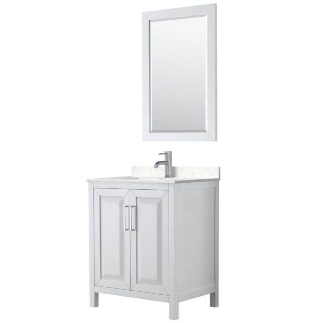 Wyndham Collection Daria 30 inch Single Bathroom Vanity in White with Light-Vein Carrara Cultured Marble Countertop, Undermount Square Sink and 24 inch Mirror - WCV252530SWHC2UNSM24