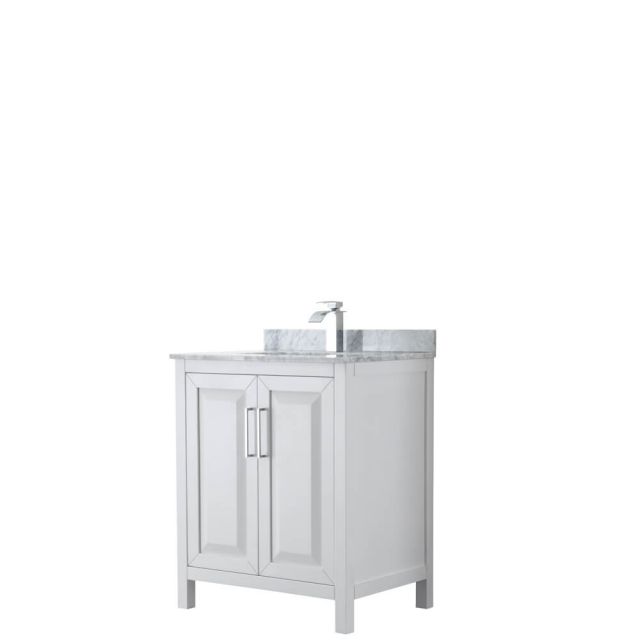 Wyndham Collection Daria 30 inch Single Bath Vanity in White, White Carrara Marble Countertop, Undermount Square Sink, and No Mirror - WCV252530SWHCMUNSMXX
