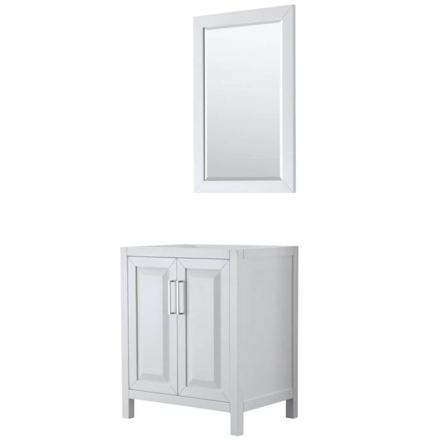 Wyndham Collection Daria 30 inch Single Bath Vanity in White, No Countertop, No Sink, and 24 inch Mirror - WCV252530SWHCXSXXM24
