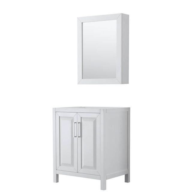 Wyndham Collection Daria 30 inch Single Bath Vanity in White, No Countertop, No Sink, and Medicine Cabinet - WCV252530SWHCXSXXMED