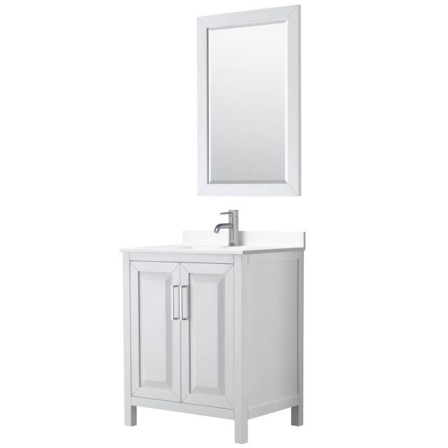 Wyndham Collection Daria 30 inch Single Bathroom Vanity in White with White Cultured Marble Countertop, Undermount Square Sink and 24 inch Mirror - WCV252530SWHWCUNSM24
