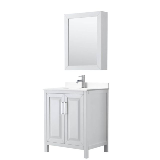 Wyndham Collection Daria 30 inch Single Bathroom Vanity in White with White Cultured Marble Countertop, Undermount Square Sink and Medicine Cabinet - WCV252530SWHWCUNSMED