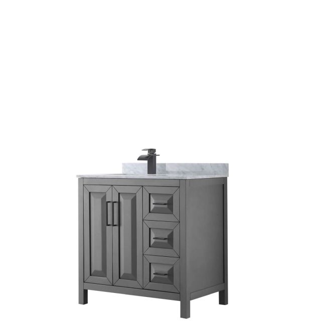 Wyndham Collection Daria 36 inch Single Bathroom Vanity in Dark Gray with White Carrara Marble Countertop, Undermount Square Sink and Matte Black Trim WCV252536SGBCMUNSMXX