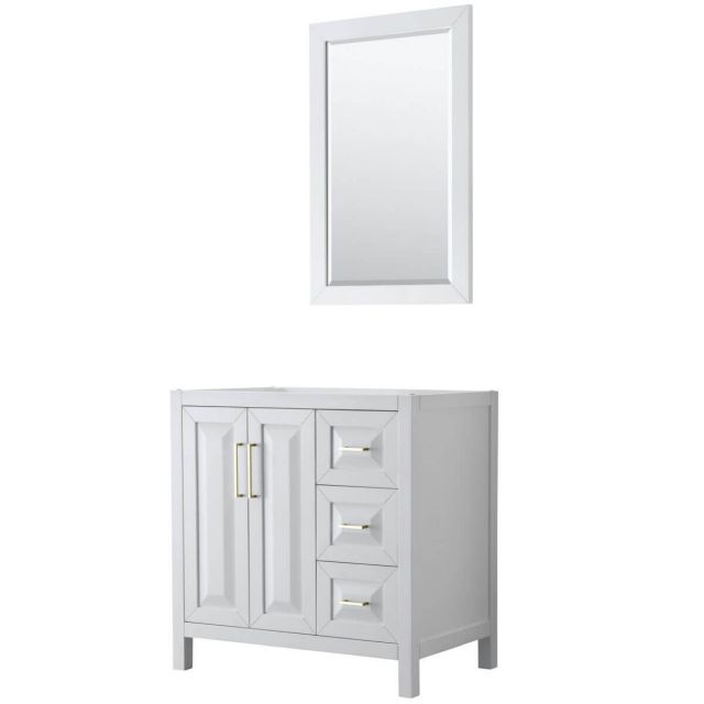Wyndham Collection Daria 36 inch Single Bathroom Vanity in White with 24 inch Mirror, Brushed Gold Trim, No Countertop and No Sink - WCV252536SWGCXSXXM24