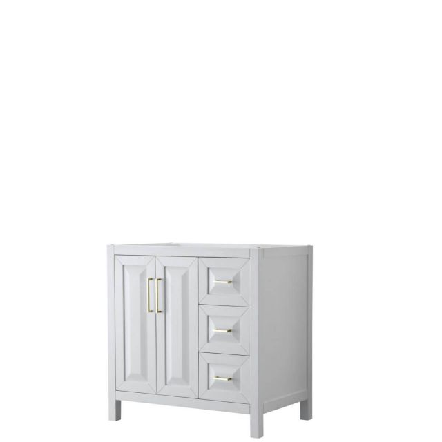 Wyndham Collection Daria 36 inch Single Bathroom Vanity in White with Brushed Gold Trim, No Countertop and No Sink - WCV252536SWGCXSXXMXX